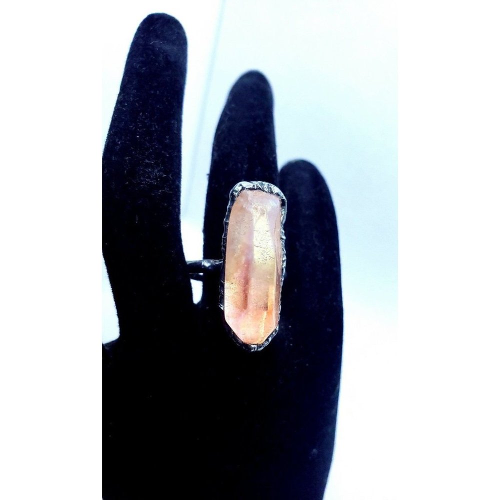 Trade w Christine 🐉 Hand Crafted Pink Aura Quartz Crystal Stainless steel ring - Picture 11 of 12